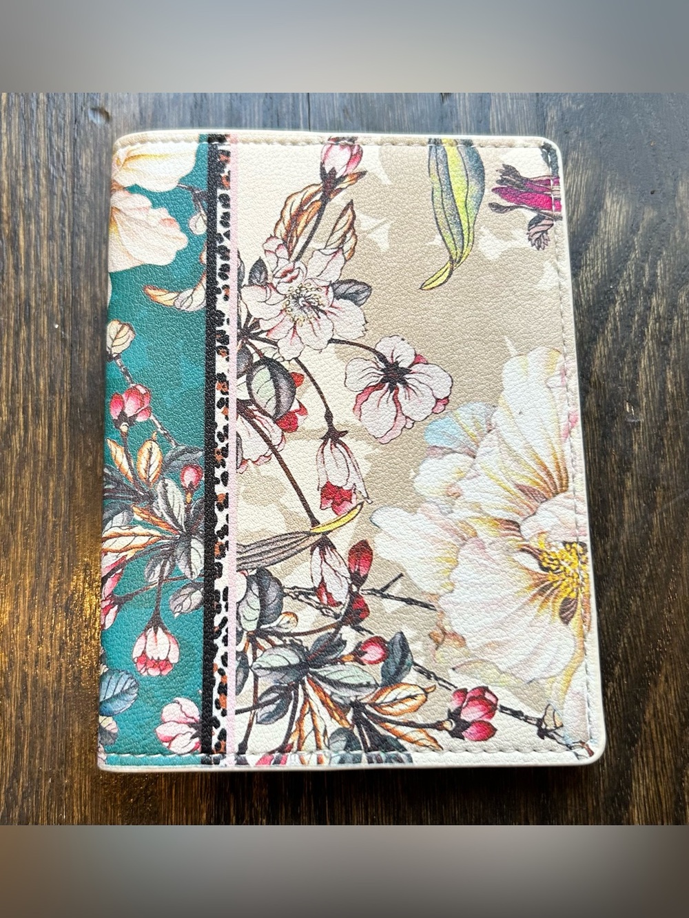 Floral Pattern Passport Cover in Teal and Cream